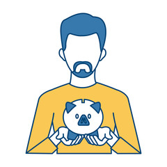 Businessman avatar cartoon holding savings icon vector illustration graphic design