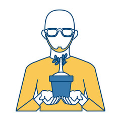 Businessman avatar cartoon holding savings icon vector illustration graphic design