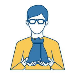 Businessman avatar cartoon holding savings icon vector illustration graphic design