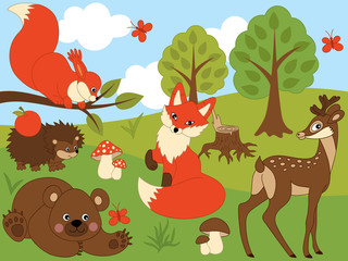 Naklejka premium Vector Woodland Animals
