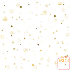 Star and Snowflake pattern. white, background, gold, gift wrap. Vector illustration.