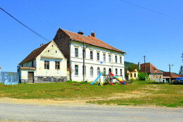 Typical rural landscape and peasant houses in  the village Somartin, Martinsberg, Märtelsberg,...