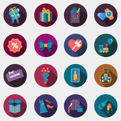 Gift flat circle colorful shop icons