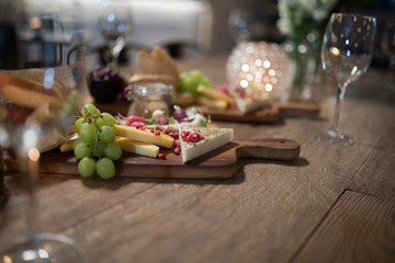 Close-up of various food on wooden board