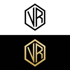 initial letters logo vr black and gold monogram hexagon shape vector