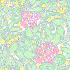 Seamless floral vintage pattern in light, vanilla spring green a