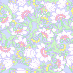 Seamless floral vintage pattern in light, vanilla spring green a