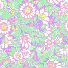 Seamless floral vintage pattern in light, vanilla spring green a