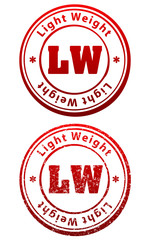 Pair of red rubber stamps in grunge and solid style with caption Light Weight and abbreviation LW