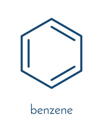 Benzene aromatic hydrocarbon molecule. Important in petrochemistry, component of gasoline. Skeletal formula.