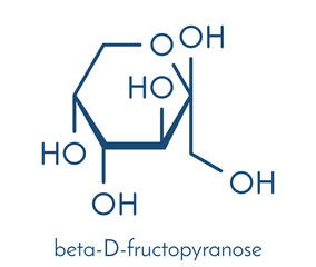 Fructose (D-fructose) fruit sugar molecule. Component of high-fructose corn syrup (HFCS). Skeletal formula.