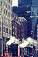 Manhattan street with steam
