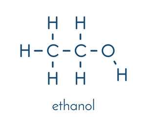Alcohol (ethanol, ethyl alcohol) molecule, chemical structure. Skeletal formula.