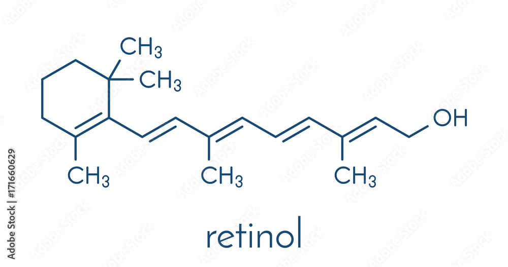 Poster Vitamin A (retinol) molecule. Skeletal formula.