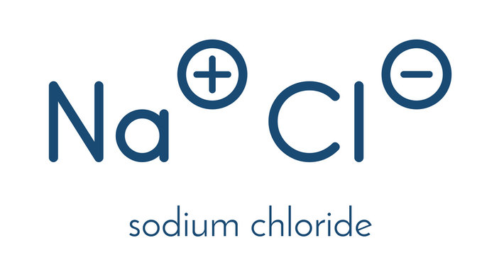 Sodium chloride (rock salt, halite, table salt), chemical structure.