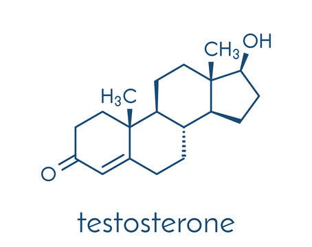 Testosterone male sex hormone (androgen) molecule. Skeletal formula.