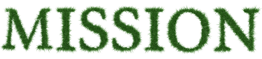 Mission - 3D rendering fresh Grass letters isolated on whhite background.