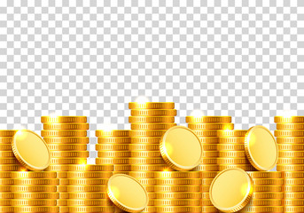 A lot of coins on a transparent background. Vector illustration - obrazy, fototapety, plakaty