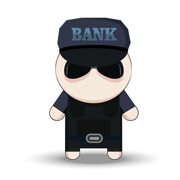 Bank security officer. Cartoon 2d Collector character