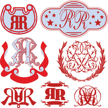Set of RR monograms and emblem templates