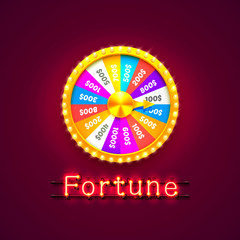Neon colorful fortune wheel. isolated on white background. Vector illustration