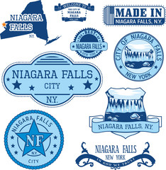 Set of generic stamps and signs of Niagara Falls, NY