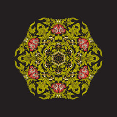 Mandala - element for embroidery. Floral ornament in vintage sty