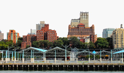 New York, USA -  28 September, 2016: Brooklyn Bridge Park, Pier 2 along the Brooklyn side of the East River.