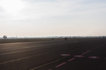 View of a runway and the fields of the former airport Tempelhof in Berlin