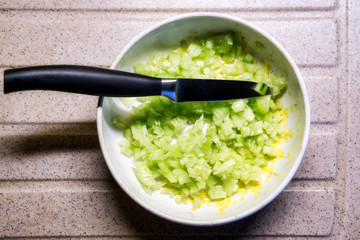 Chopping Cucumber for Tzaziki sauce