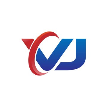 modern vector initial letters logo swoosh vj red blue