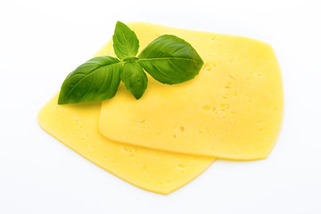 Cheese slices on the white background.
