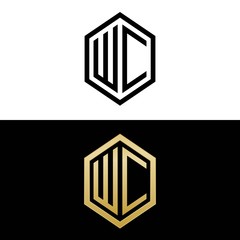 Fototapeta initial letters logo wc black and gold monogram hexagon shape vector obraz