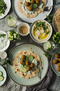 Falafel and hummus on the table