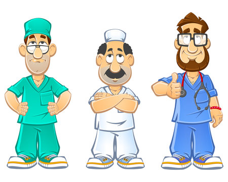 Cartoon Doctors. Gestures and emotions. A set of images.