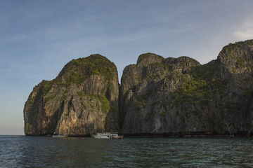 Travel vacation background - Tropical island with resorts - Phi-Phi island, Krabi Province, Thailand.