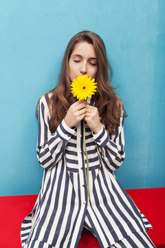 Conceptual Image Of Woman Wearing Stripped Clothes