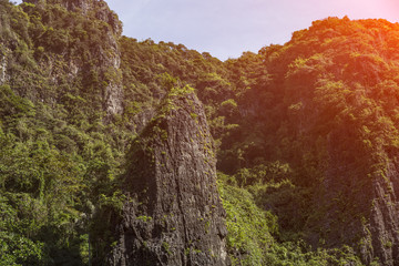 Travel vacation background - Tropical island with resorts - Phi-Phi island, Krabi Province, Thailand.