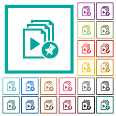 Pin playlist flat color icons with quadrant frames