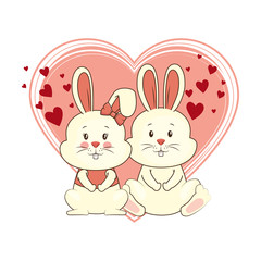 cute couple rabbits characters card