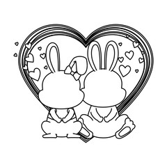 cute couple rabbits characters card