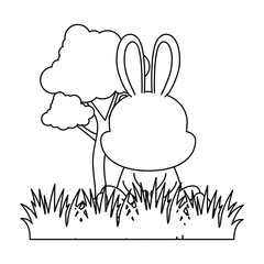 cute rabbit in landscape character icon