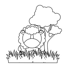 cute lion in landscape