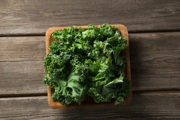 Overhead view of fresh kale on table