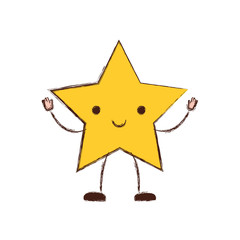 star kawaii caricature in blurred color silhouette vector illustration