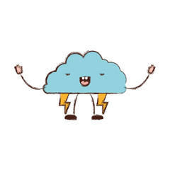 cloud with lightnings kawaii caricature in blurred color silhouette vector illustration
