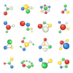 Molecule icons set, cartoon style