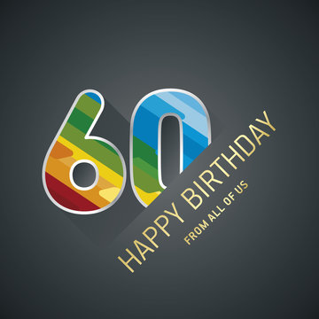 Happy Birthday 60 years color black design greeting card