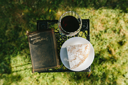 Bible, Bread, and Wine for Communion Ceremony At Wedding