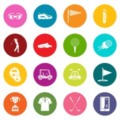 Golf items icons many colors set